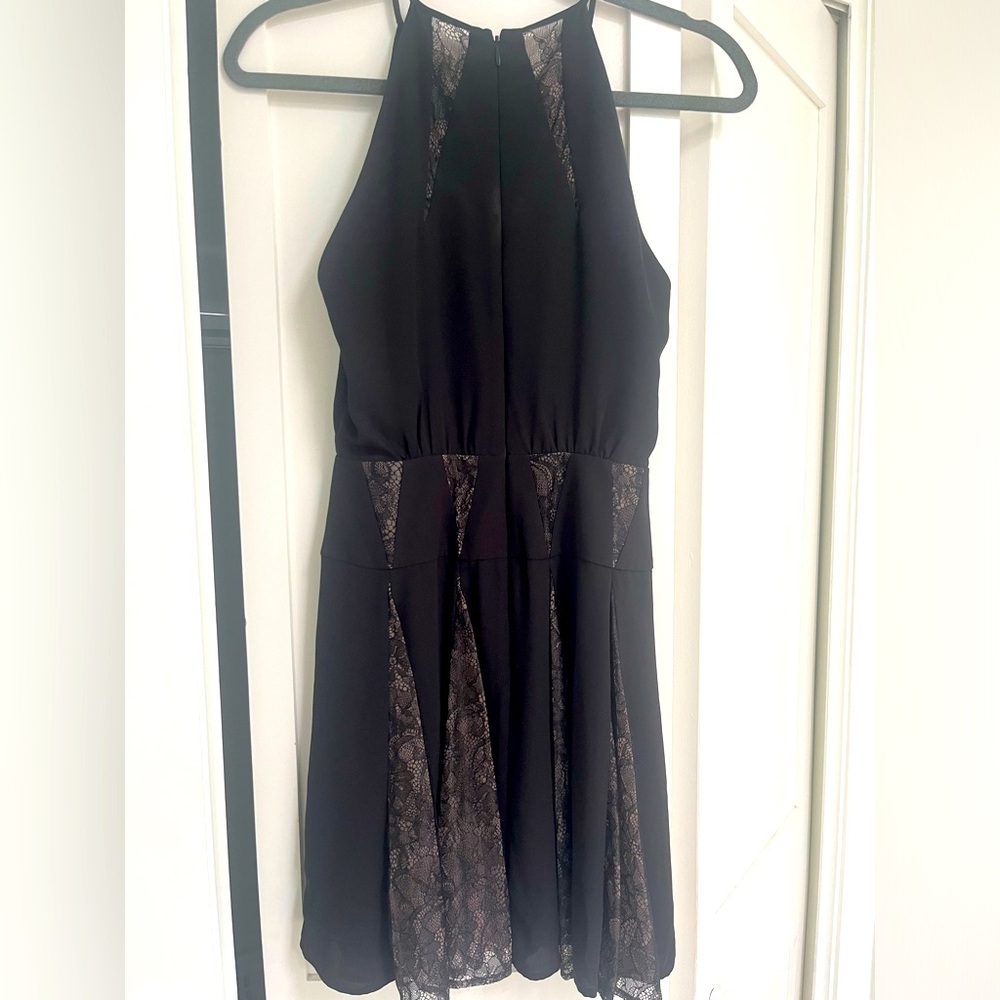 Bcbg black mini dress with lace detail size small